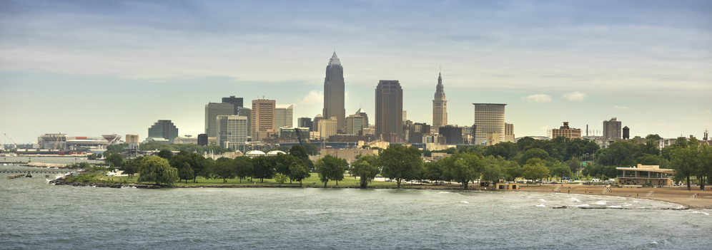 Downtown Cleveland city panorama skyline in Ohio USA
