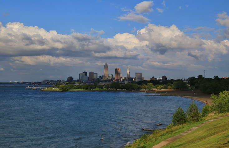 Cleveland skyline and Lake Erie from Edgewater Park
