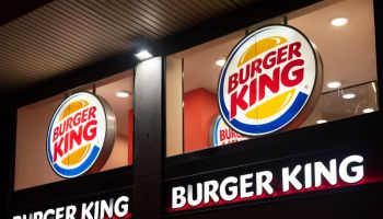 American fast-food hamburger Burger King logo seen in...