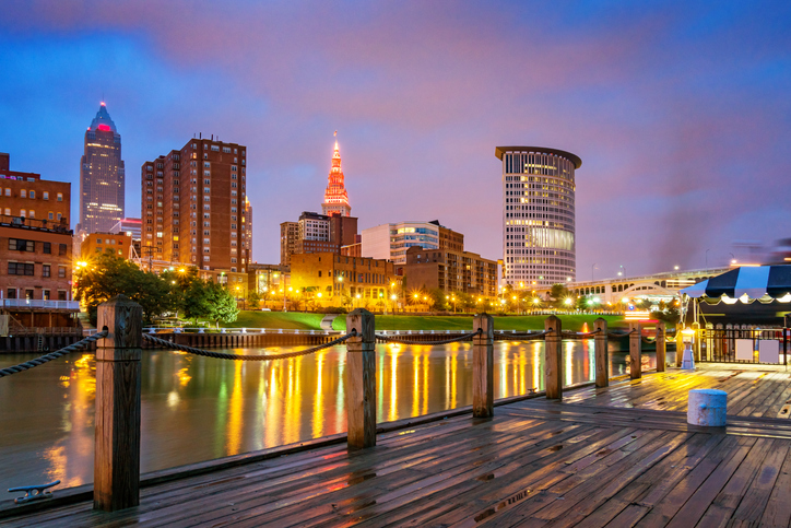 Skyline of downtown Cleveland Ohio USA