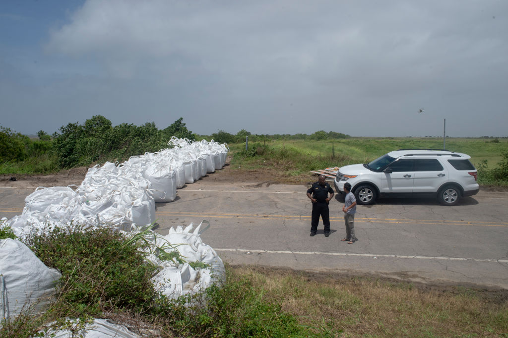 Sandbags and barricades erected throughout New Orleans and...