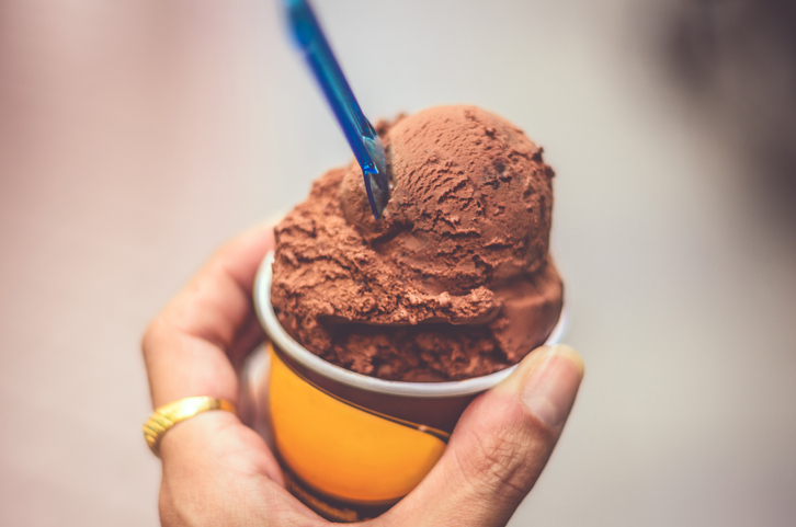 Close-Up Of Hand And Chocolate Ice Cream