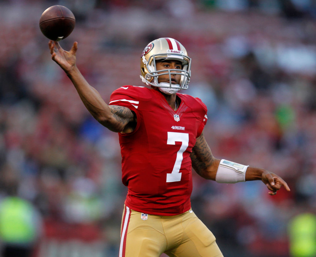 San Francisco 49ers quarterback Colin Kaepernick (7) throws against the San Diego Chargers in the first quarter for their preseason game at Candlestick Park in San Francisco, Calif. on Thursday, Aug. 30, 2012. (Nhat V. Meyer/Staff)