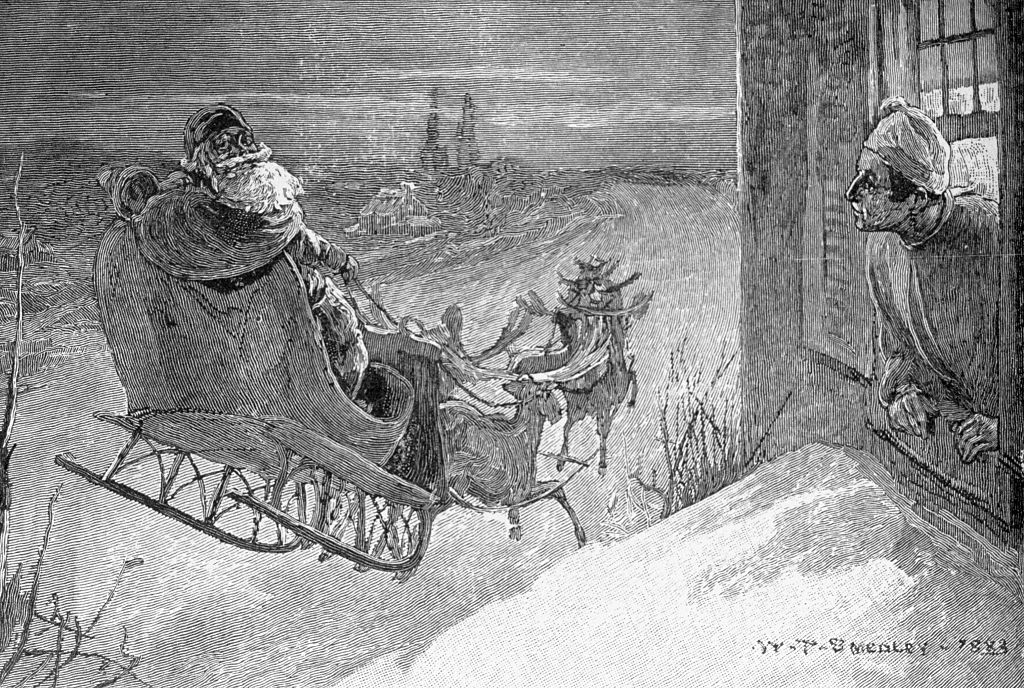 19th Century Print of Santa Claus Driving Sleigh
