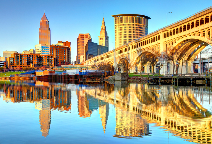 Cleveland Skyline reflecting on the Cuyahoga River