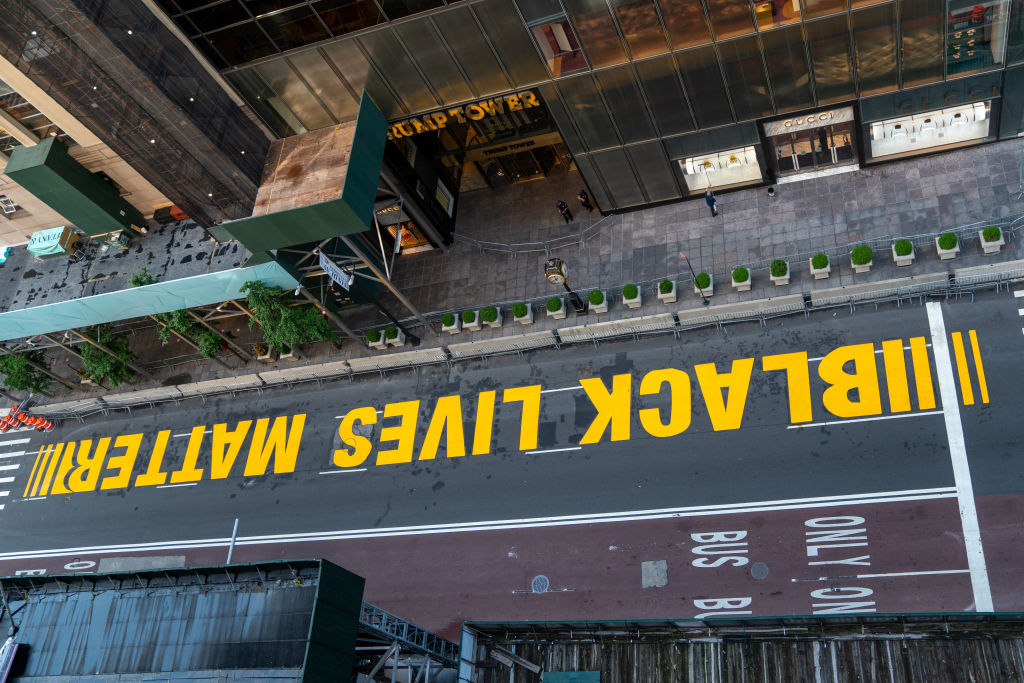 Black Lives Matter Mural Painted On Street In Front Of Trump Tower
