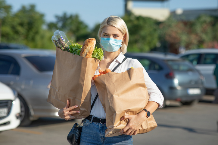 Woman with grocery bags from a supermarket