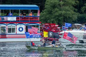 Boats take part in a pro-Trump boat parade on the West...