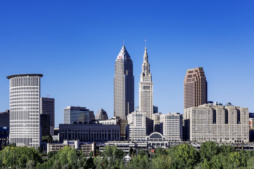 Cleveland city skyline in Ohio.