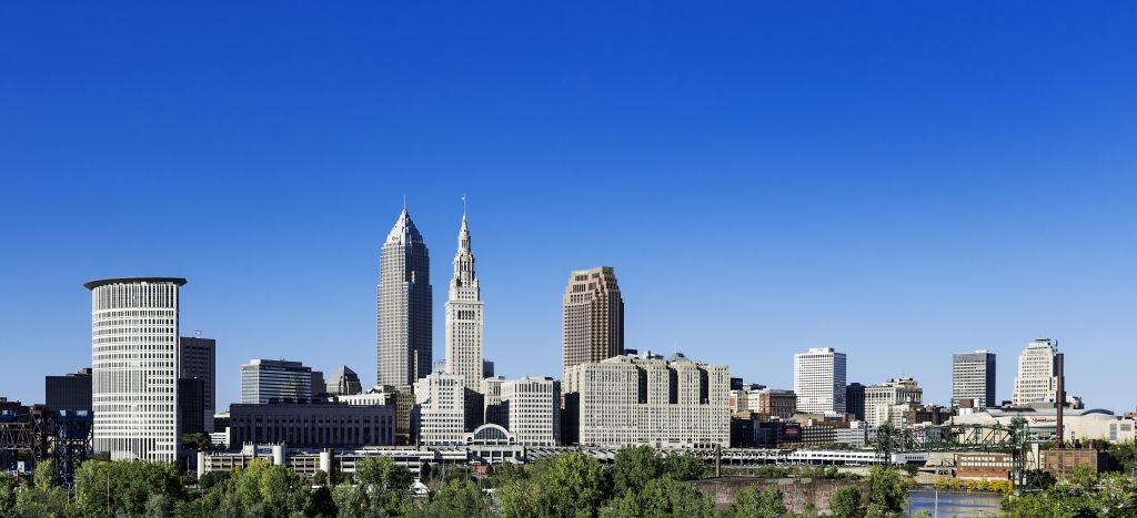 Cleveland city skyline in Ohio.