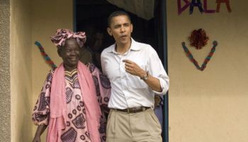 U.S. Sen. Barack Obama (D-IL) emerges with his grandmother,