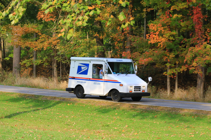 USPS Mail truck on a rural road