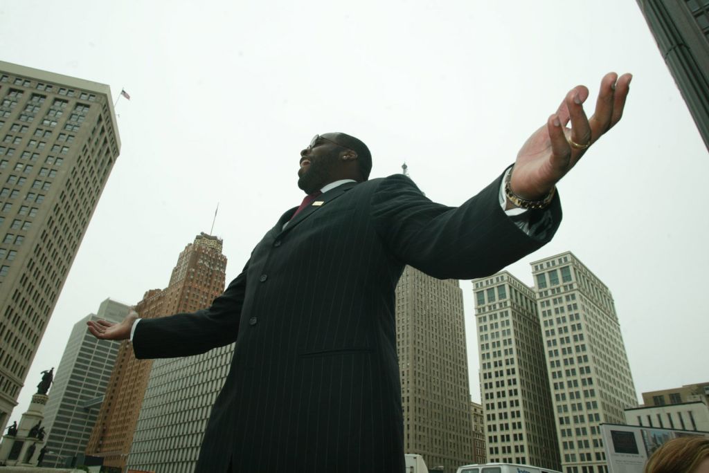 DETROIT, MICHIGAN  Mayor Kwame Kilpatrick is excited at the opening of a park in front of the new