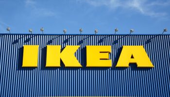 IKEA sign seen outside its showroom in Vitrolles. Accused of...
