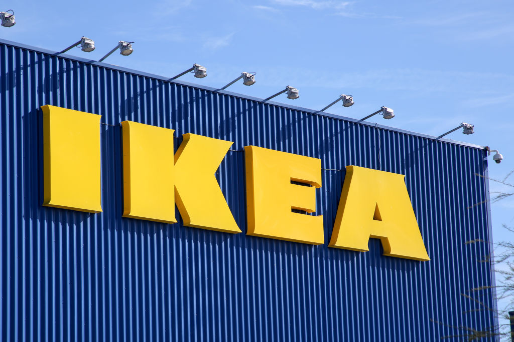 IKEA sign seen outside its showroom in Vitrolles. Accused of...