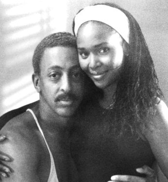 Gregory Hines and Suzzanne Douglas on the set of the movie "Tap"