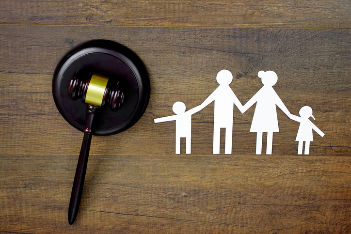 Family law concept. Family Paper and Judge gavel on the table