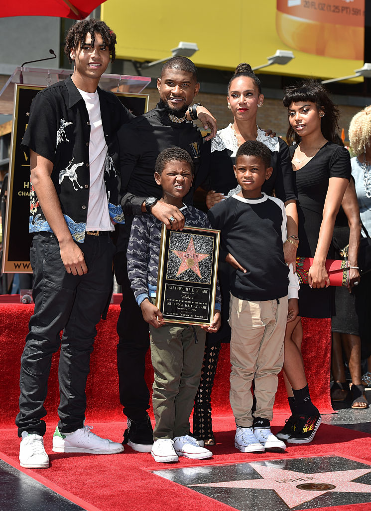 Usher, sons Usher Raymond V and Naviyd Ely Raymond, and wife Grace Miguel