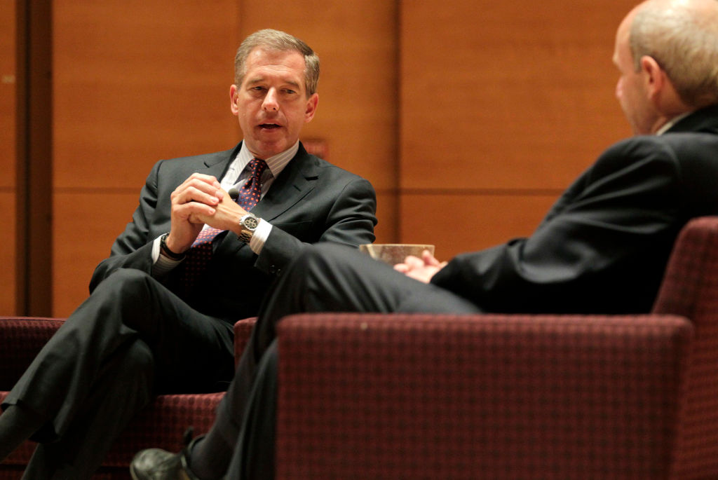 Medford, MA - Television news personality Brian Williams speaks at the Edward R. Murrow Forum on Issues in Journalism at Tufts University on Monday , April 23, 2012. Photo by Matthew Healey