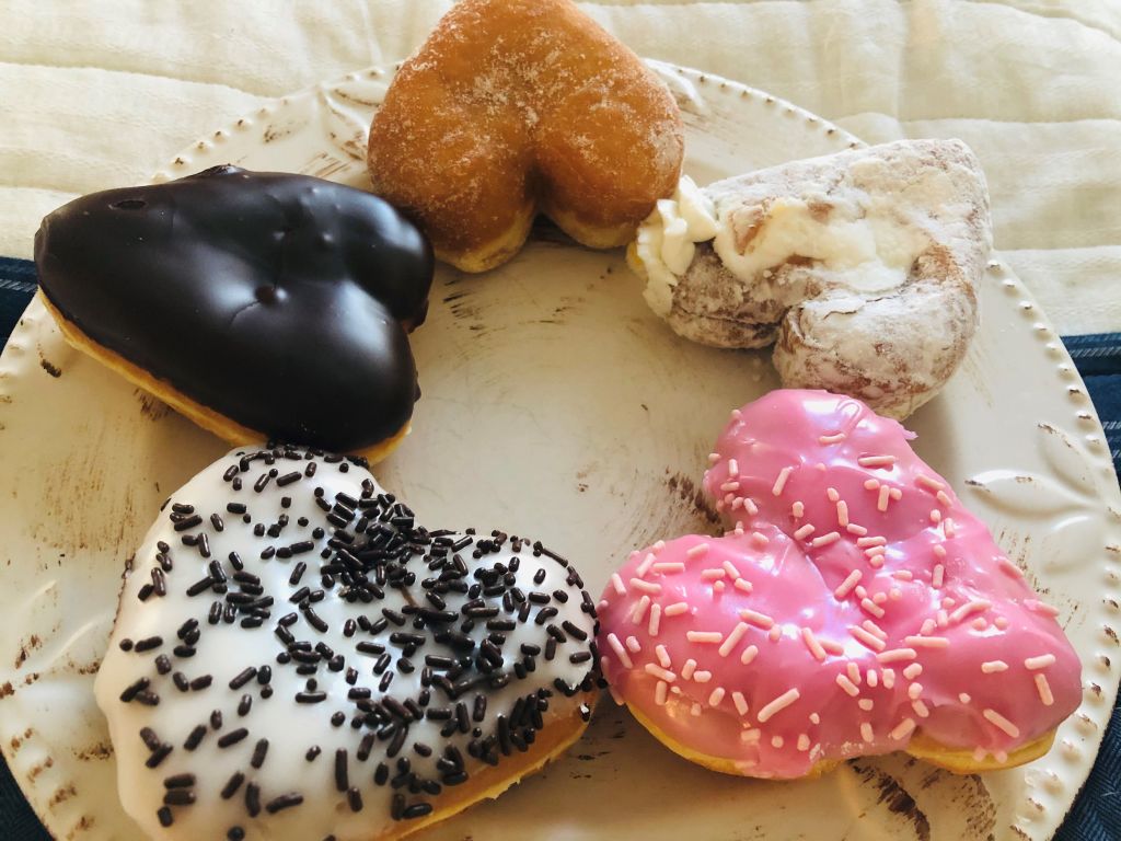 Plate of heart-shaped donuts from Dunkin' Donuts