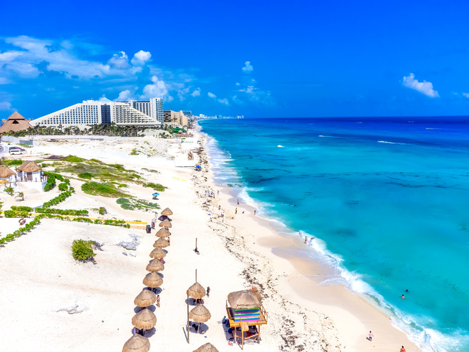 Drone View of Cancun Beach in Mexico