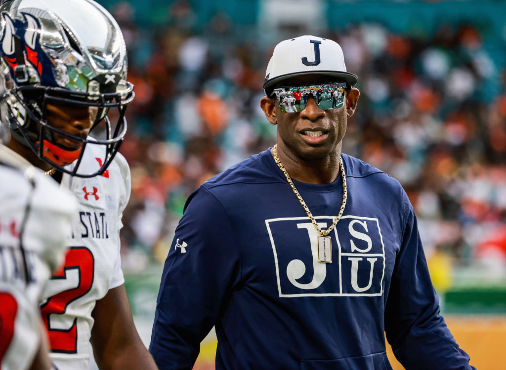 Jackson State University Football Coach Deion Sanders on the field