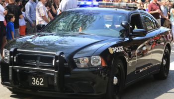 Close-up of a Police car with flashing lights