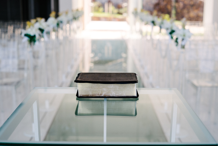 Bible on the glass table