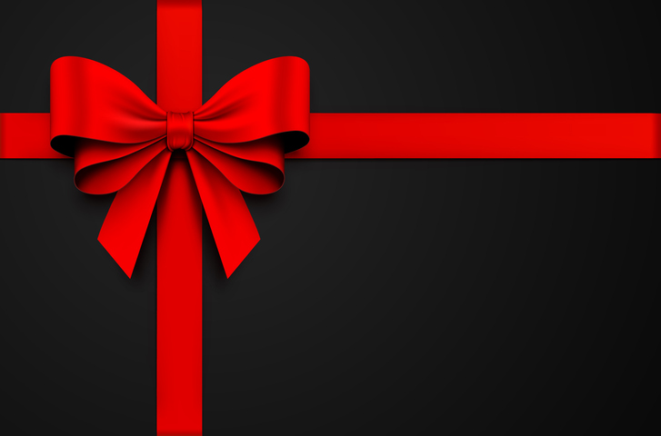 Red Gift Bow with Ribbon on a Black Background