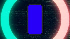 Blank Smartphone mobile screen Glow gradient ring and Glitch noise static television VFX. Visual video effects stripes background, CRT tv screen no signal glitch effect