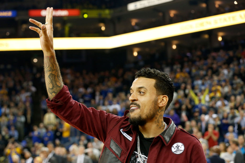 Former Golden State Warriors' Matt Barnes acknowledges the crowd after receiving his 2017 NBA Championship ring before their game against the Sacramento Kings at Oracle Arena in Oakland, Calif., on Monday, Nov. 27, 2017. (Jane Tyska/Bay Area News Group)