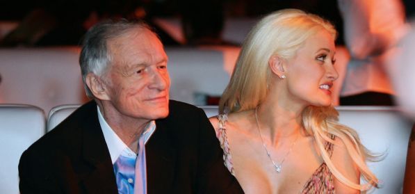 (020207 Chandler, AZ) Hugh Heffner and Holly from The Girls Next Door arrive at the Playboy party Saturday night. Saved in track, February 2, 2008. Staff photo by Lisa Hornak.