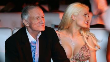 (020207 Chandler, AZ) Hugh Heffner and Holly from The Girls Next Door arrive at the Playboy party Saturday night. Saved in track, February 2, 2008. Staff photo by Lisa Hornak.