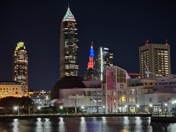 Cleveland Ohio downtown skyline at night