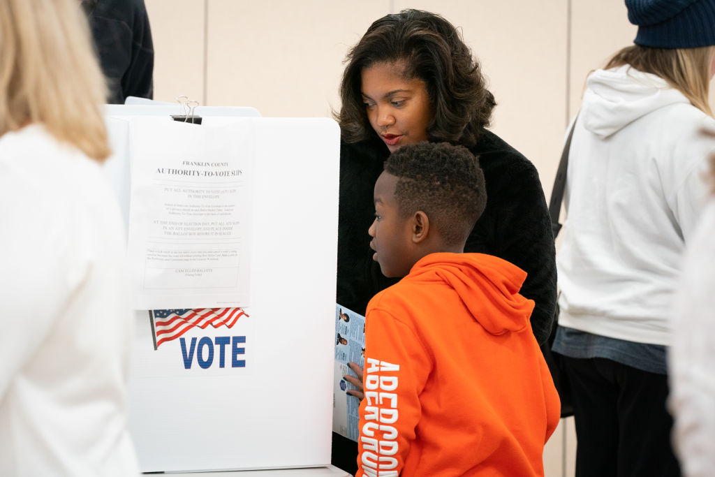 Ohio residents cast their votes at The Noor Islamic Cultural Center and mosque in Dublin, Ohio, outside of Columbus, Ohio early in the morning on November 8, 2022. Ohio Midterm Elections 2022