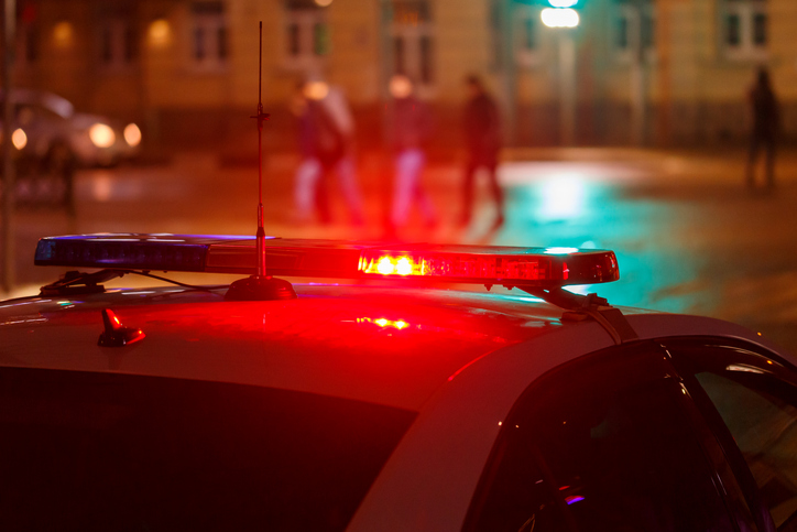 police car lights at night city street