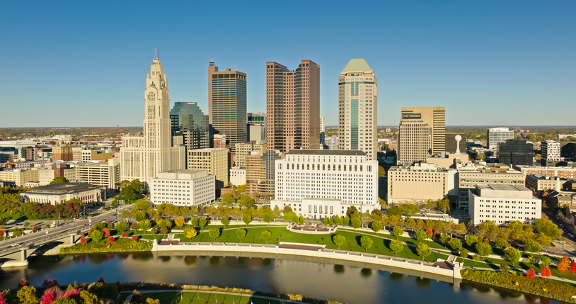 Aerial View of Downtown Columbus on Clear Day