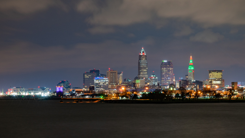 Long Exposure of the City of Cleveland on a Cloudy Night