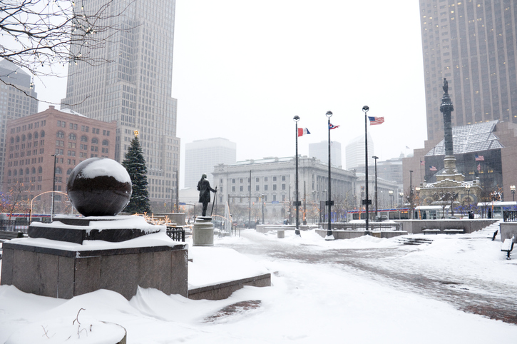 Downtown Cleveland with Snow