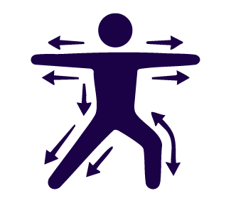 A silhouetted figure with outstretched arms and arrows pointing in multiple directions.