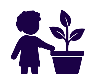 A person silhouetted against a potted plant.