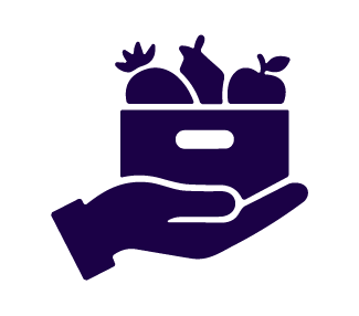 Hand holding a box containing three apples.