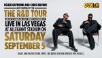 Usher Raymond and Chris Brown seated in chairs, promoting "The R&B Tour" live in Las Vegas at Allegiant Stadium on Saturday, September 5.