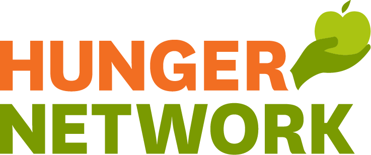 Green apple icon and text "HUNGER NETWORK