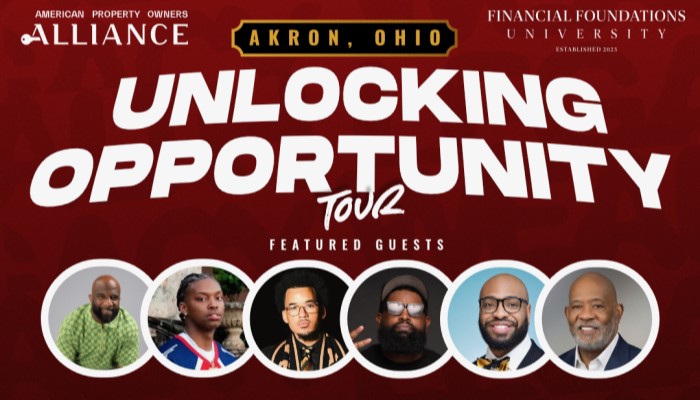 Unlocking Opportunity Tour event poster featuring 6 speakers in headshot images.